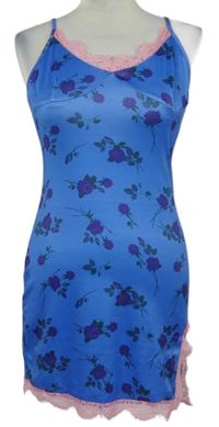 Dámská modrá květovaná noční košile s krajkou Shein