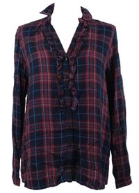 Dámská tmavomodro-červená kostkovaná halenka s volánky Zara 