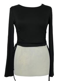 Dámské černé žebrované crop triko se stahováním Shein 