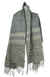 Dámská šedá vzorovaná šála s třásněmi Only