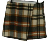 Nové - Dámské béžovo-khaki kostkovaná vlněná sukně Next 