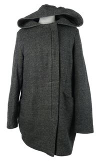 Dámský černo-bílý melírovaný pletený kabát s kapucí New Look 