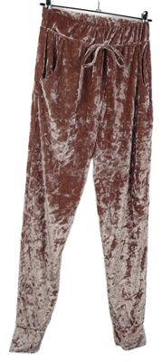 Dámské starorůžové sametové teplákové kalhoty 