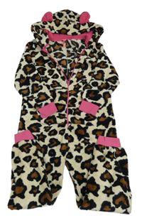 Béžová chlupatá kombinéza s flíčky a kapucí Next