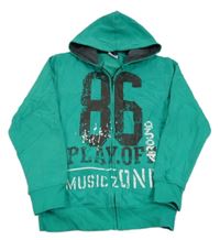 Zelená propínací mikina s nápisem a kapucí zn. Yigga