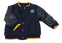 Tmavomodrá flaušovo/koženková jarní bunda se smajlíkem Nutmeg