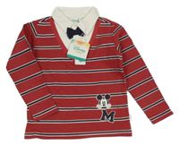 Nové - Červená pruhovaná lehká mikina s Mickey Mousem a košilí Disney
