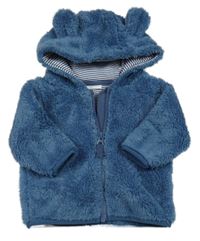 Tmavomodrá chlupatá propínací mikina s kapucí Next