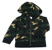 Černo-zeleno-béžová propínací mikina s kapucí Russell