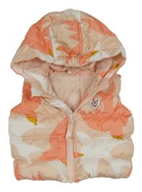 Světlerůžovo-bílá šusťáková zateplená vesta s kočkou a kapucí Hema