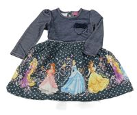 Tmavomdoro-bílé teplákovo/plátěné šaty s proužky a princeznami George