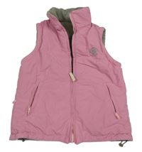 Růžová šusťáková zateplená oboustranná vesta s výšivkou 