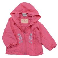 Růžová šusťáková jarní bunda s kytičkami a kapucí Topolino