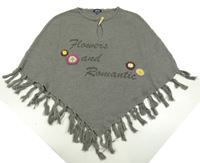 Šedé pletené pončo s nápisem Alive