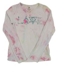 Bílé triko s barevnými flíčky a nápisem H&M