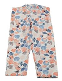 Bílo-růžovo-modré capri legíny s mušlemi 