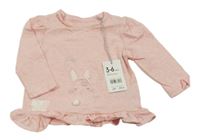 Nové - světlerůžové triko s králíčkem a volánky Mothercare