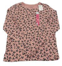 Nové - tmavorůžové triko s černo-růžovými květinami Primark