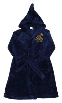 Tmavomodrý chlupatý župan s erbem Harry Potter a kapucí
