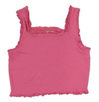 Růžový žebrovaný crop top s volánkovým lemem Matalan