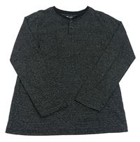 Černo-šedé pruhované triko s knoflíčky Tu