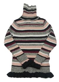 Černo-růžovo-třpytivý pruhovaný svetrový rolák Primark