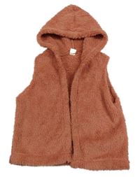 Růžový chlupatý cardigan s kapucí 