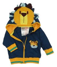 Tmavomodro-pomerančová propínací mikina s tygrem a kapucí 