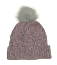 Světlerůžovo-šedá melírovaná pletená čepice s bambulí 