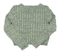 Zelený melírovaný žebrovaný crop svetr H&M