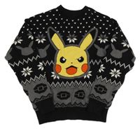 Černo-bílý vzorovaný svetr s Pikachu 