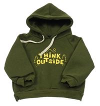 Khaki mikina s nápisem a kapucí 