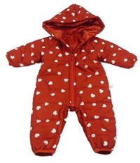 Červená šusťáková zimní kombinéza se srdíčky a kapucí Shein