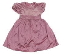 Růžové sametovo/saténové slavnostní šaty s límečkem 