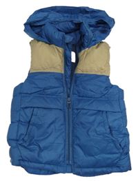 Modro-béžová šusťáková zateplená vesta s kapucí Zara