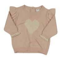 Světlerůžový svetr se srdíčkem a volánky 