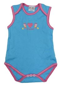 Modré body s potiskem a růžovým lemem 