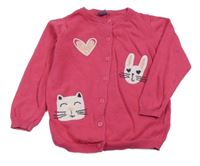 Růžový propínací svetr se srdcem a zajícem Kiki&Koko