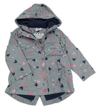 Šedá šusťáková jarní bunda se srdíčky a kapucí Topolino