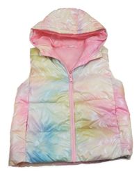 Barevná duhová šusťáková zateplená vesta s kapucí Dunnes