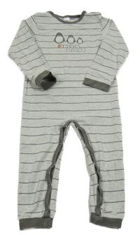Šedo-tmavošedý pruhovaný overal s tučňáky Kanz