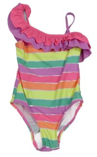 Barevné pruhované jednodílné plavky s volánky Sports