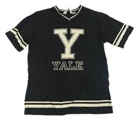 Černé tričko se znakem Yale a pruhy H&M