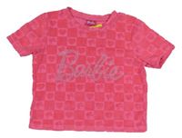 Růžové vzorované froté crop tričko s kamínky Barbie
