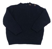 Tmavomodrý žebrovaný svetr s knoflíčky M&Co.