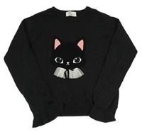 Černý třpytivý svetr s kočičkou H&M
