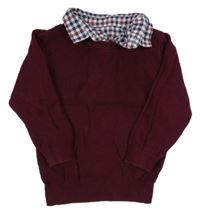 Vínový vzorovaný svetr se všitou košilí Matalan