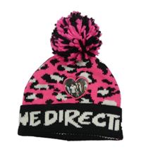 Neonově růžovo-bílo-černá vzorovaná čepice One Directioan