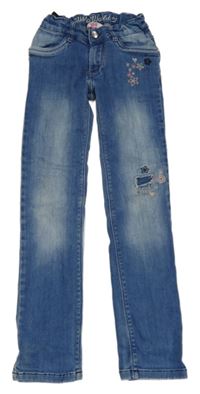 Modré rifle s kytičkami a prošoupáním 