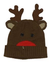 Hnědá pletená čepice se sobem 